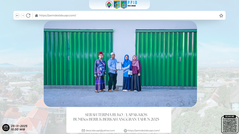 Penyerahan Secara Simbolis Oleh H. AMANAH, S.H Kepala Desa Labuapi Kepengurusan Ruko/Lapak Kios Desa kepada Direktur BUMDes Beriuk Berkah Desa Labuapi