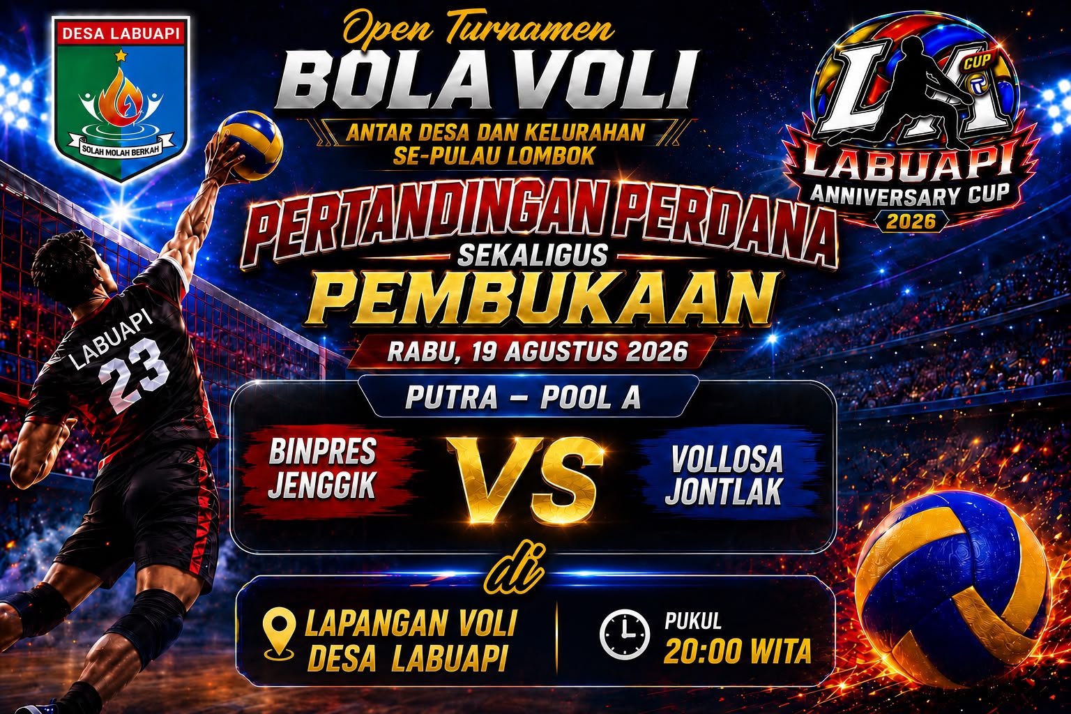 Open Turnamen Bola Voli Antar Desa dan Kelurahan Se-Pulau Lombok Resmi Dibuka di Desa Labuapi