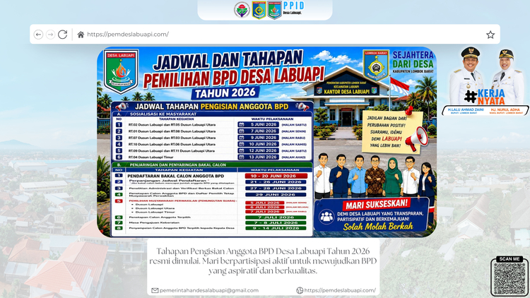 Tahapan Pengisian Anggota BPD Desa Labuapi Tahun 2026 resmi dimulai. Mari berpartisipasi aktif untuk mewujudkan BPD yang aspiratif dan berkualitas.