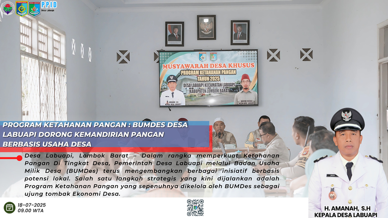 Musyawarah Desa Khusus Program Ketahanan Pangan: BUMDes Desa Labuapi Dorong Kemandirian Pangan Berbasis Usaha Desa