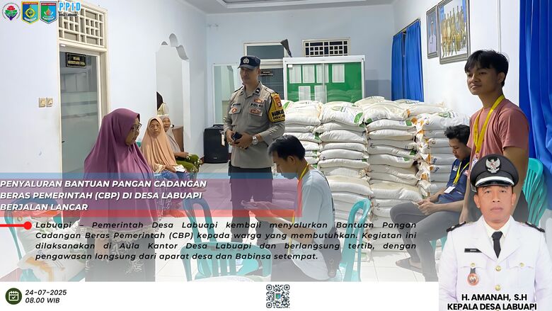 Penyaluran Bantuan Pangan Cadangan Beras Pemerintah (CBP) Periode Bulan Juni&Juli di Desa Labuapi Berjalan Lancar
