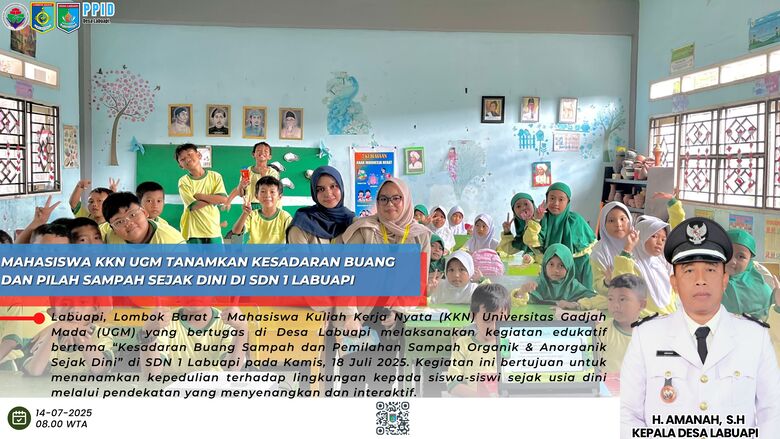 Mahasiswa KKN UGM Tanamkan Kesadaran Buang dan Pilah Sampah Sejak Dini di SDN 1 Labuapi