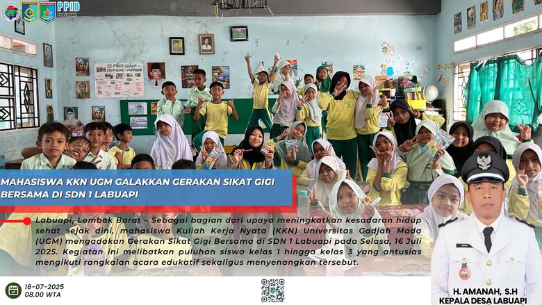 Mahasiswa KKN UGM Galakkan Gerakan Sikat Gigi Bersama di SDN 1 Labuapi